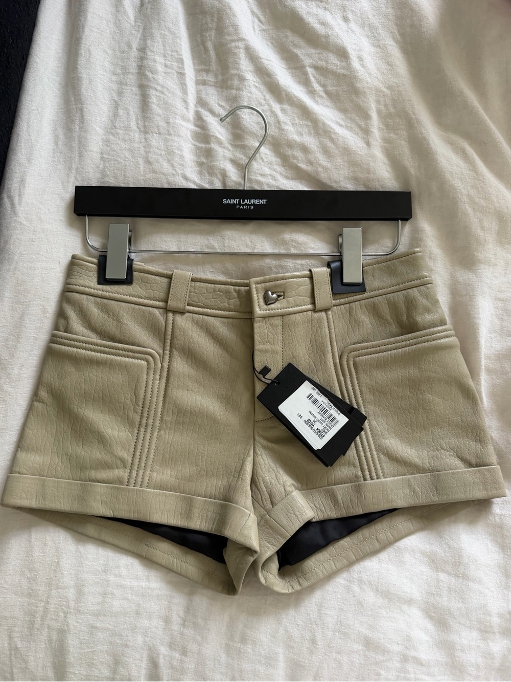 Saint Laurent Beige Leather Lambskin Mini Shorts